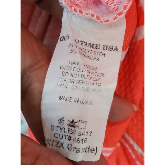 Good Time Women's Orange White Round Neck Short Sleeve Knee Length Dress Size 2X - Picture 9 of 11